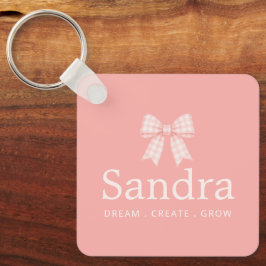 Preppy Roze Gingham Strik Geschenk Quote Sleutelhanger