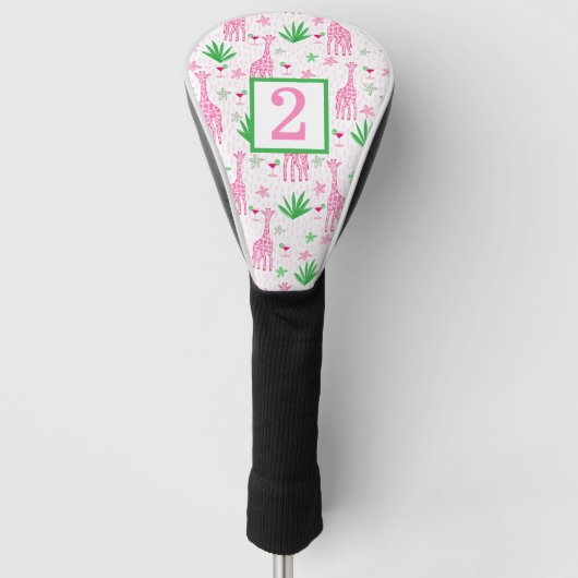 Preppy Roze Giraffe Cosmopolitan Custom Nummer Golfheadcover (Voorkant)