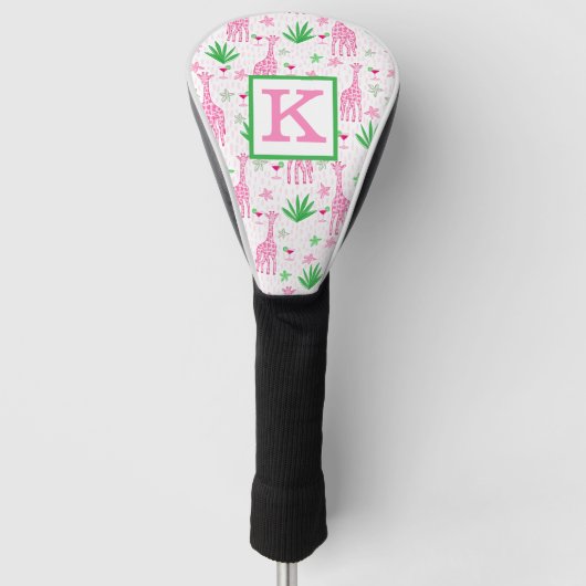 Preppy Roze Giraffe Cosmopolitan Monogram Golfheadcover (Voorkant)