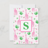 Preppy Roze Giraffe Monogram Cosmopolitan Cocktail Bedankkaart (Voorkant)