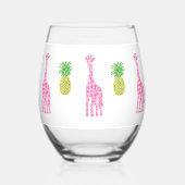 Preppy Roze Giraffes Ananas Classic Wijnglas Zonder Voet (Voorkant)