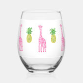 Preppy Roze Giraffes Ananas Classic Wijnglas Zonder Voet (Achterkant)