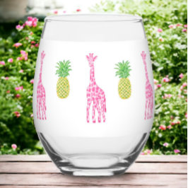 Preppy Roze Giraffes Ananas Classic Wijnglas Zonder Voet