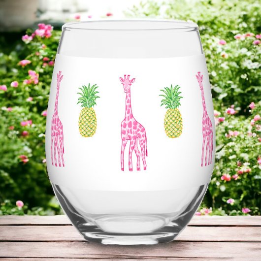 Preppy Roze Giraffes Ananas Classic Wijnglas Zonder Voet