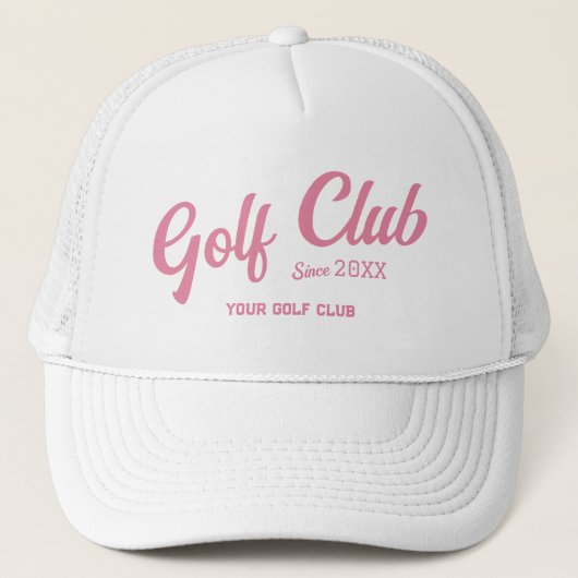 Preppy Roze Golf Club Custom Crest Wit Trucker Pet (Voorkant)