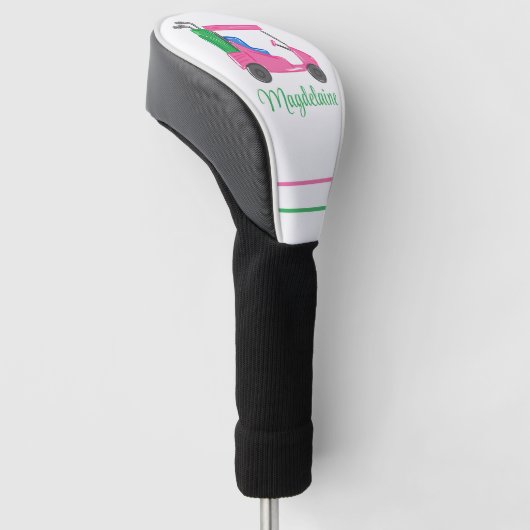 Preppy Roze Golfkar Aangepaste Naam Golfheadcover (Schuin)