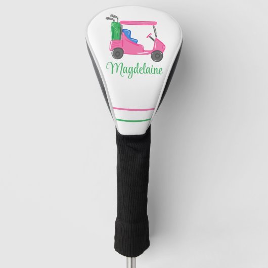 Preppy Roze Golfkar Aangepaste Naam Golfheadcover (Voorkant)