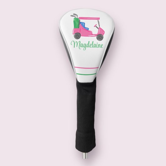 Preppy Roze Golfkar Aangepaste Naam Golfheadcover
