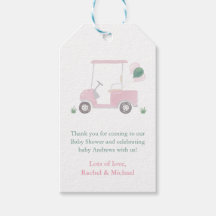 Preppy Roze Golfkar Baby Meisje Shower Favor Tags