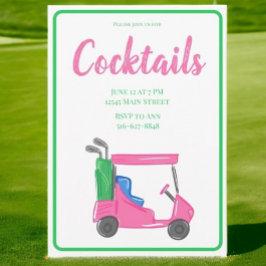 Preppy roze golfkar Cocktail Party Kaart