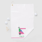 Preppy roze golfkar gepersonaliseerd gestreept golfhanddoek (Insitu)