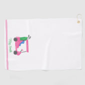 Preppy roze golfkar gepersonaliseerd gestreept golfhanddoek (Horizontaal)