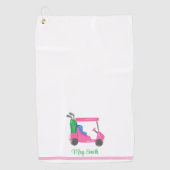 Preppy roze golfkar gepersonaliseerd gestreept golfhanddoek (Voorkant)