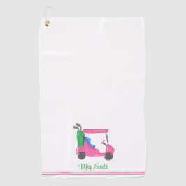 Preppy roze golfkar gepersonaliseerd gestreept golfhanddoek