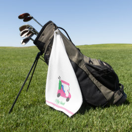 Preppy roze golfkar gepersonaliseerd gestreept golfhanddoek