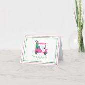 Preppy roze golfkar gepersonaliseerd grensgeschenk bedankkaart (Voorkant)