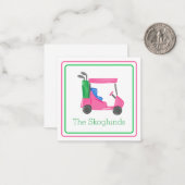 Preppy roze golfkar gepersonaliseerd grensgeschenk notitiekaartje (Voorkant / Achterkant in situ)