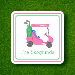 Preppy roze golfkar gepersonaliseerd grensgeschenk notitiekaartje