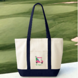 Preppy Roze Golfkar Gepersonaliseerd Tote Bag