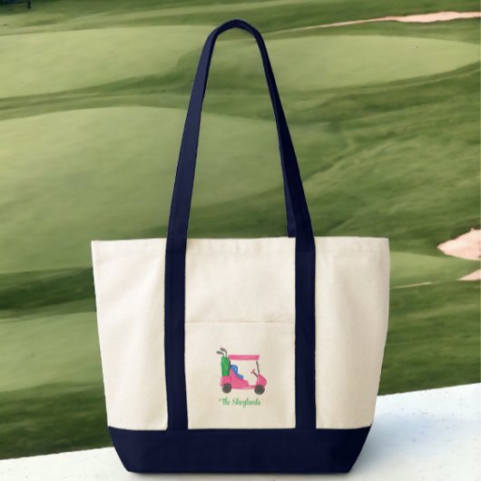 Preppy Roze Golfkar Gepersonaliseerd Tote Bag