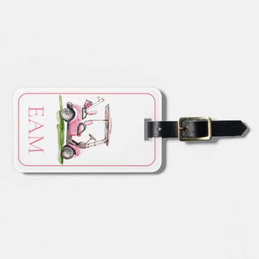 Preppy roze golfkar Monogram Bagagelabel (Voorkant horizontaal)