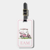 Preppy roze golfkar Monogram Bagagelabel (Voorkant verticaal)