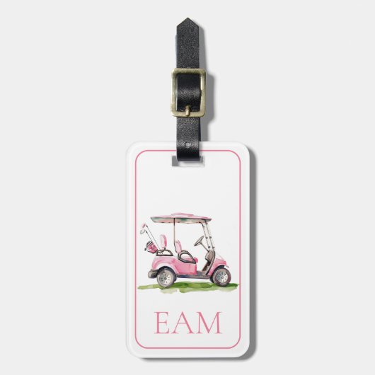 Preppy roze golfkar Monogram Bagagelabel (Voorkant verticaal)