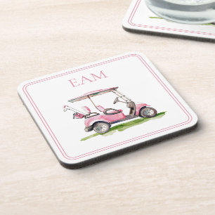 Preppy roze golfkar Monogram Bier Onderzetter