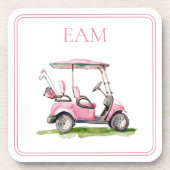 Preppy roze golfkar Monogram Bier Onderzetter (Voorkant)