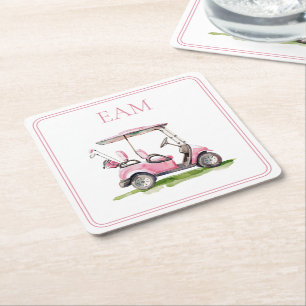 Preppy roze golfkar Monogram Kartonnen Onderzetters