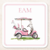 Preppy roze golfkar Monogram Kartonnen Onderzetters (Voorkant)