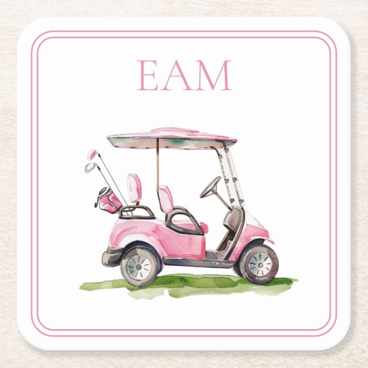 Preppy roze golfkar Monogram Kartonnen Onderzetters (Voorkant)