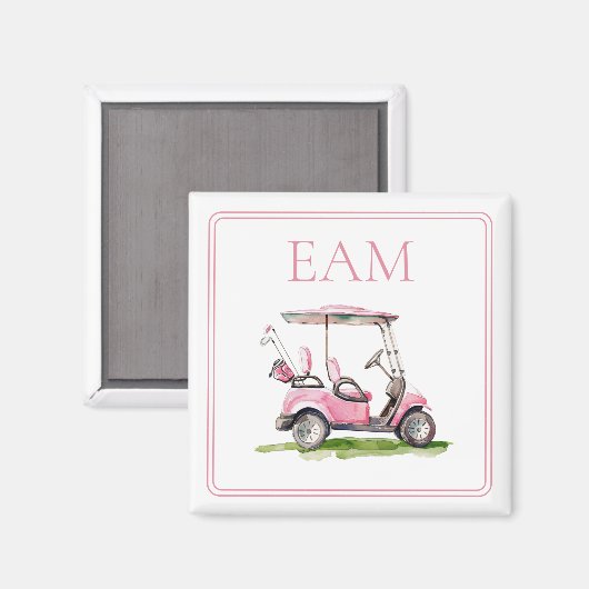 Preppy roze golfkar Monogram Magneet (Voorkant / Achterkant)