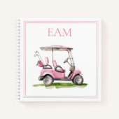 Preppy roze golfkar Monogram Notitieboek (Voorkant)