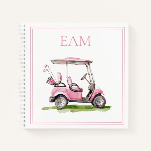 Preppy roze golfkar Monogram Notitieboek (Voorkant)