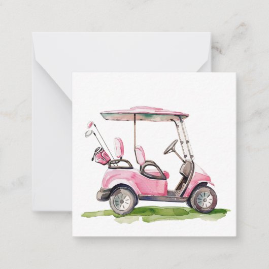 Preppy roze golfkar Monogram Notitiekaartje (Voorkant)