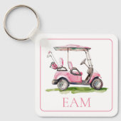Preppy roze golfkar Monogram Sleutelhanger (Voorkant)