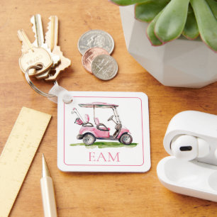 Preppy roze golfkar Monogram Sleutelhanger