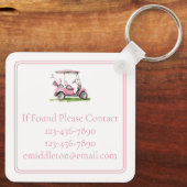 Preppy roze golfkar Monogram Sleutelhanger (Achterkant)