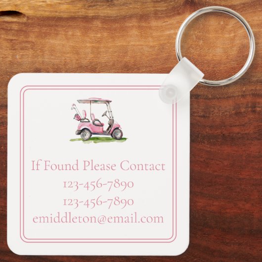 Preppy roze golfkar Monogram Sleutelhanger (Achterkant)