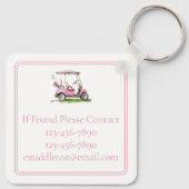 Preppy roze golfkar Monogram Sleutelhanger (Achterkant)