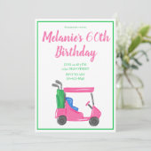 Preppy roze golfkar verjaardagsfeestje kaart (Staand voorkant)