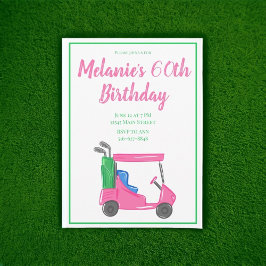 Preppy roze golfkar verjaardagsfeestje kaart