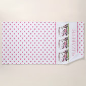 Preppy Roze Golfkarren op Polka Dots Gepersonalise Strandlaken (Voorkant)