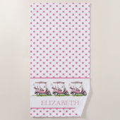 Preppy Roze Golfkarren op Polka Dots Gepersonalise Strandlaken (Voorkant)