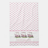 Preppy Roze Golfkarren op Polka Dots Gepersonalise Theedoek (Verticaal)