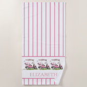 Preppy roze golfkarretjes gepersonaliseerd strandlaken (Voorkant)