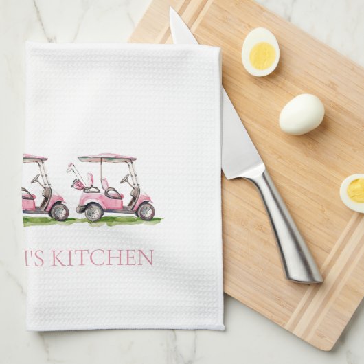 Preppy roze golfkarretjes gepersonaliseerd theedoek (Quarter Fold)