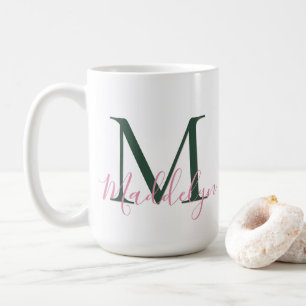 Preppy Roze & Groen Aangepaste Initiële Monogram Koffiemok
