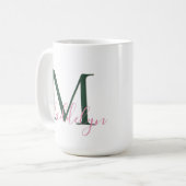 Preppy Roze & Groen Aangepaste Initiële Monogram Koffiemok (Voorkant links)